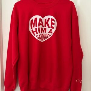 Red Graphic Crewneck Sweatshirt with Heart Slogan